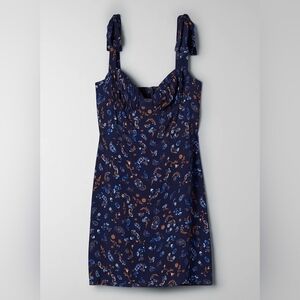 Wilfred Navy Blue Floral Tie-Shoulder Mini Dress